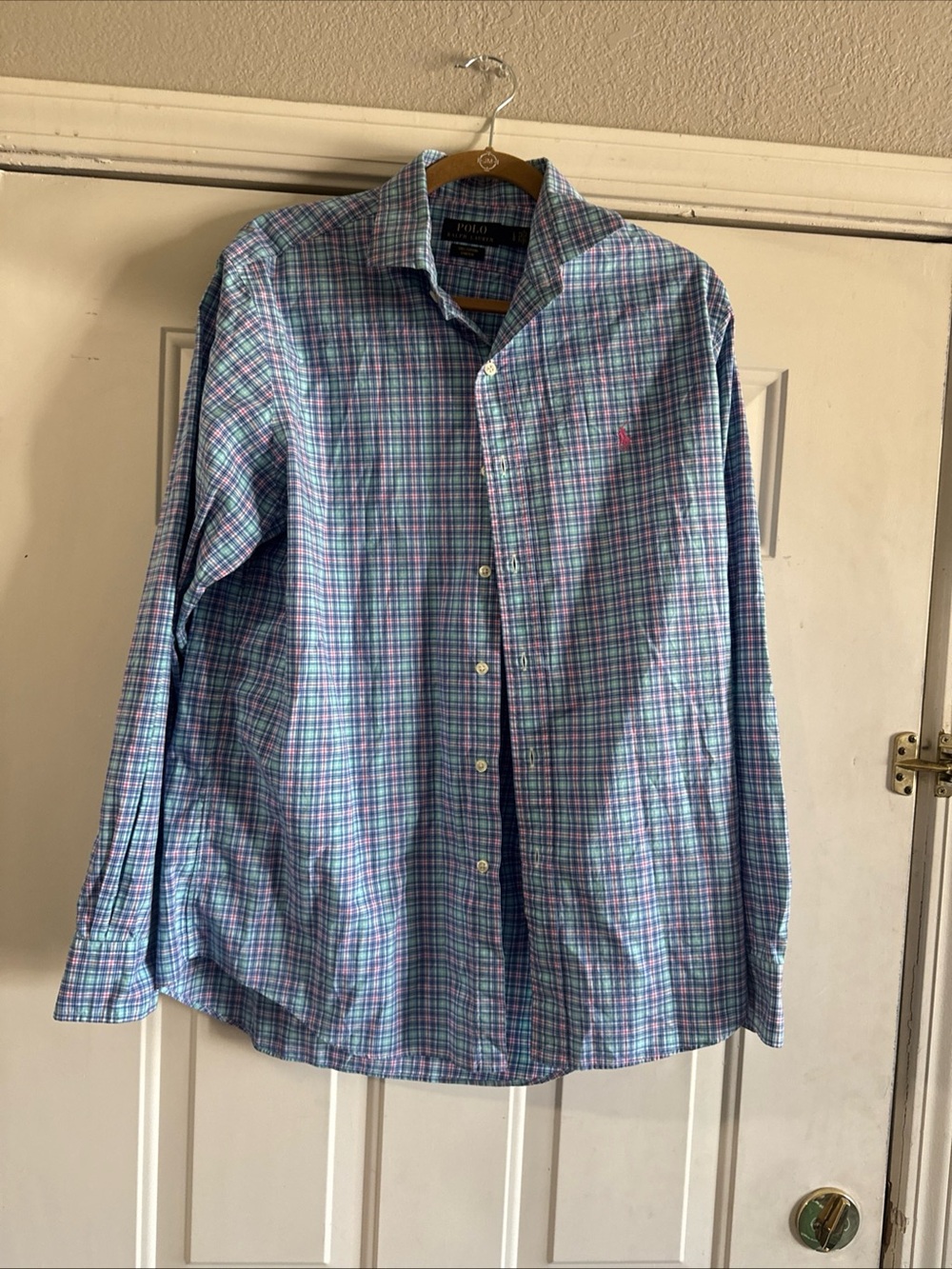 Polo Ralph Lauren Light Blue & Pink Plaid Cotton Button-Down Shirt